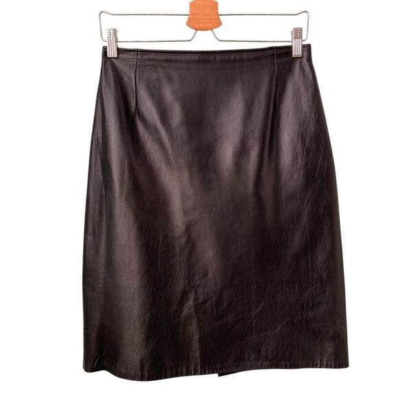 Vintage Firenze Santa Barbara Black Genuine Leather Skirt in Size 10 - Picture 1 of 10